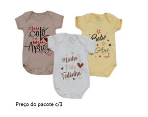 Body Timufy Bebe Neutro Manga Curta Suedine Frases (c/3)