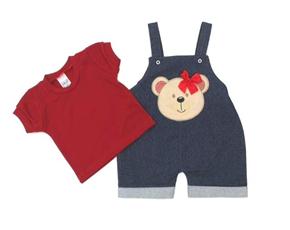 Jardineira Romila Bebe Fem M/c Cotton Jeans 2pçs