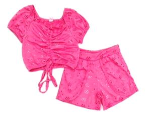 Conjunto Rose Juv Fem M/c Malha Lese Cropped