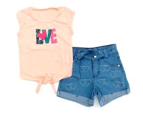 Conjunto Akamai Inf Fem Mga Jap Malha Short Jeans