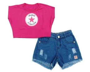 Conjunto Akamai Inf Fem Mga Jap Malha Short Jeans