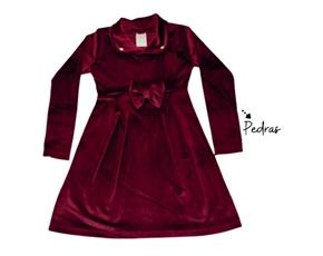 Vestido Mundonicky Infantil Manga Longa Veludo Canelada