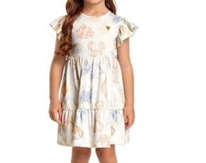 Vestido Livy Infantil Manga Japonesa Malha Estampado