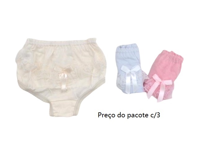 Calcinha Brando Bebe Algodão Renda Bunda Rica (c/3)
