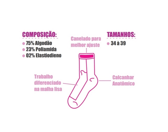 Meia Apollo Adulto Feminina Algodão Soquete (c/3)
