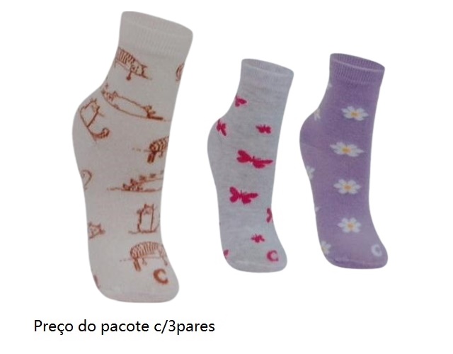 Meia Centopé Infantil Feminina Algodão Soquete Sortida(c/3)