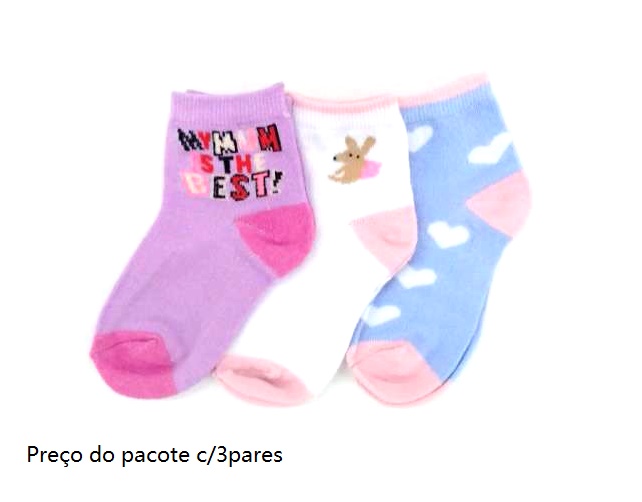 Meia Kidssocks Infantil Feminina Algodão Sortida (c/3)