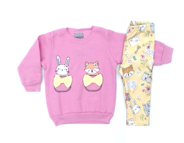 Conjunto Pk Bebe Fem Mol Legging Flanelada