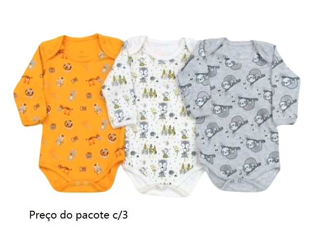 Body Bebebrincalhao Bebe Neutro Manga Longa Suedine (c/3)