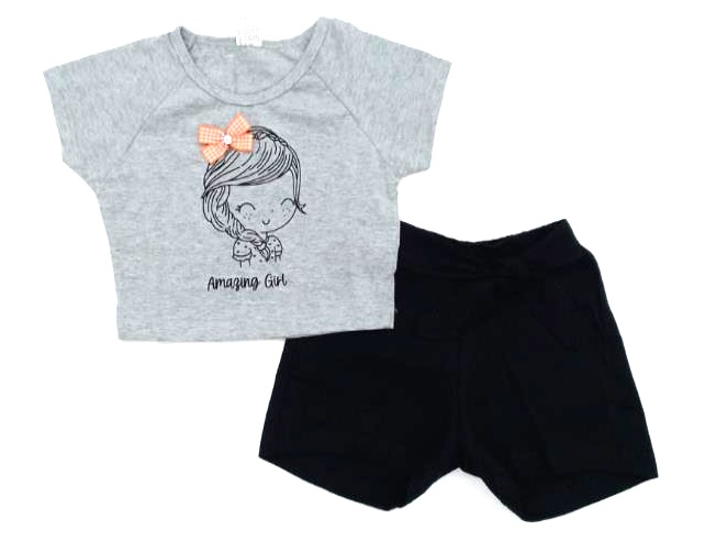 Conjunto Jeitodoce Inf Fem M/c Malha Cropped Short