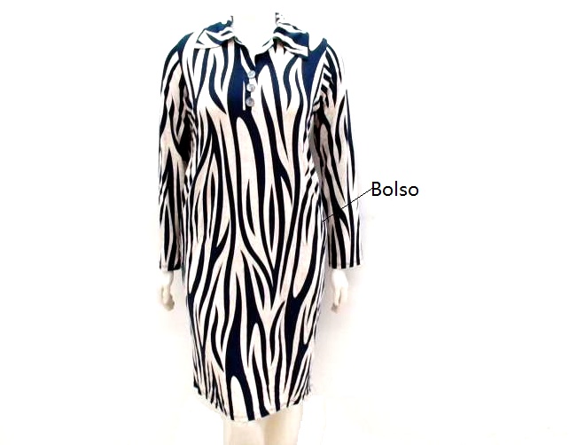 Vestido Armando Ad Exg M/l Viscol Estamp 2bolsos