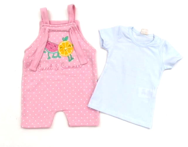 Jardineira Viston Bebe Fem M/c Moletinho Blusa 2pç