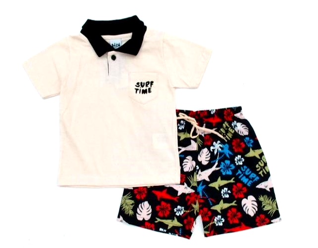 Conjunto Jidi Primeiros Passos Manga Curta Malha Gola Polo Bolso