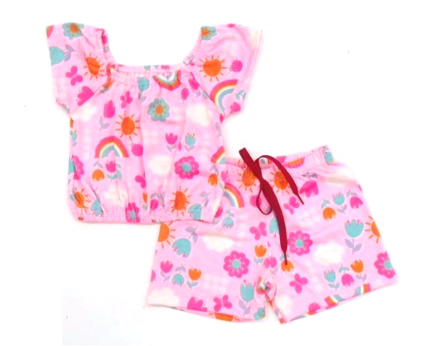 Conjunto Pegalegal Primeiros Passos  Manga Curta Poliéster Crop