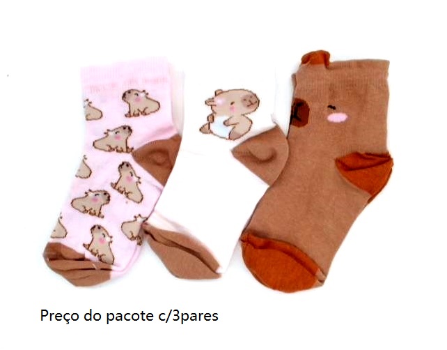 Meia Duck Inf Fem Alg Soquete Desenho(c/3)