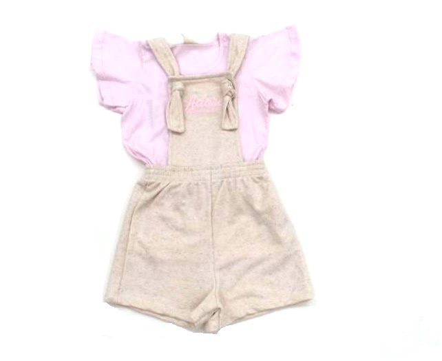 Jardineira Dfkids Infantil Feminina Manga Curta Moletinho 2pçs