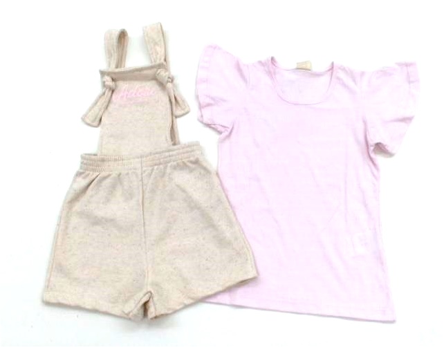 Jardineira Dfkids Infantil Feminina Manga Curta Moletinho 2pçs