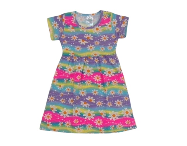 Vestido Vickju Primeiros Passos Manga Curta Cotton Estampado