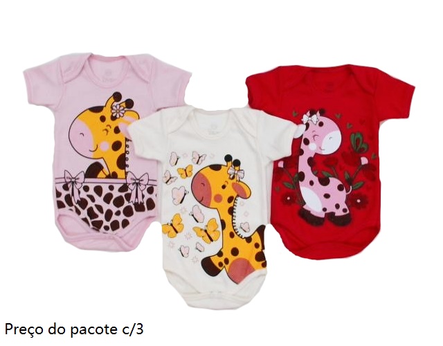 Body Bebebrincalhao Bebe Feminina Manga Curta Suedine (c/3)