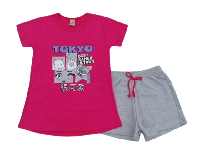 Conjunto Popin Juv Fem M/c Malha Short
