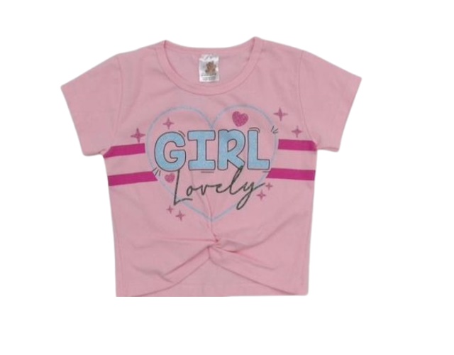 Blusa Mundonick Infantil Feminina Manga Curta Cotton Cropped