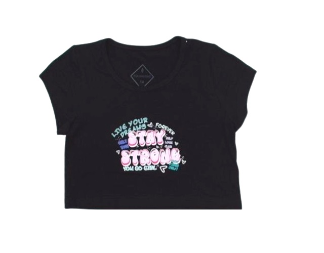 Blusa Aquamarine Juvenil Feminina Manga Curta Viscolycra Cropped