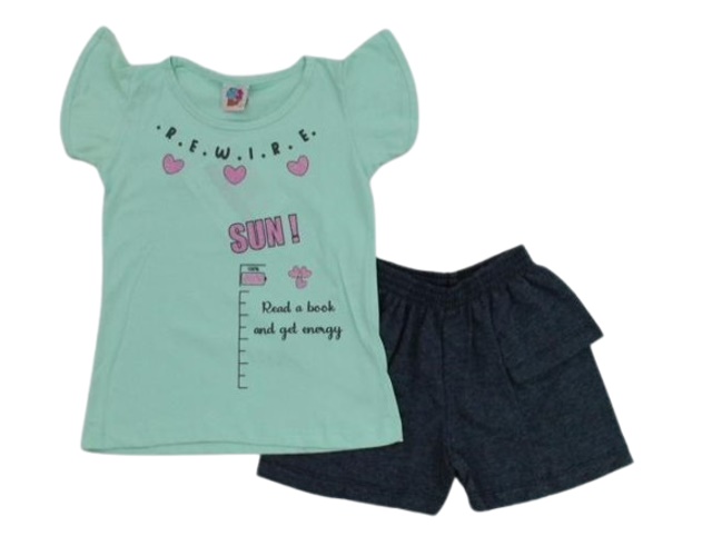 Conjunto Wkids Infantil Feminina Manga Curta Malha Short