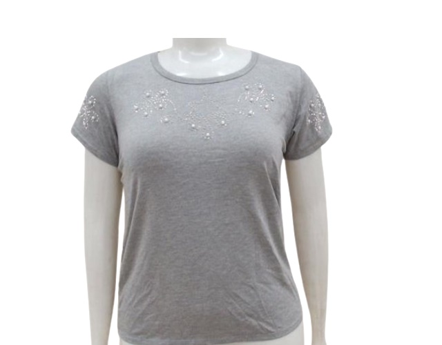 Blusa 7linhas Adulto Extra Grande Feminina Manga Curta Viscolycra Aplique