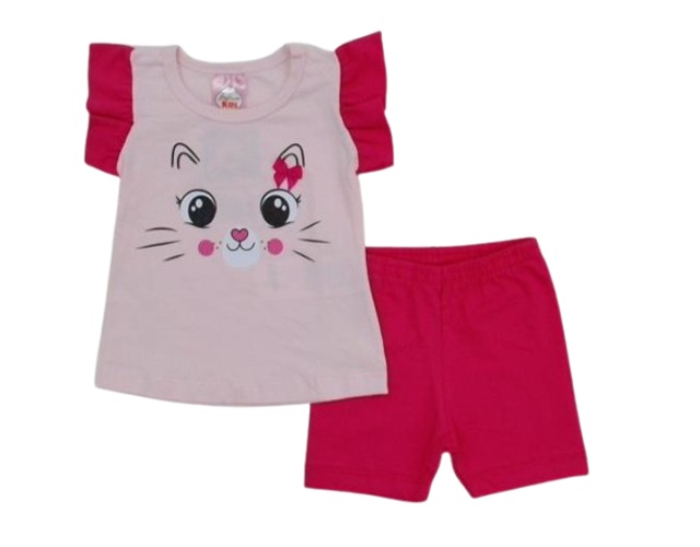 Conjunto Fashionk Bebe Feminina Manga japonesa Cotton Short