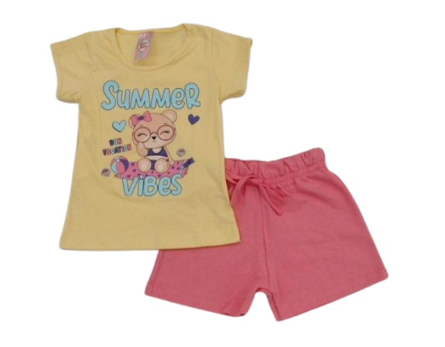 Conjunto Fashionk Primeiros Passos Feminina Manga Curta Malha Short