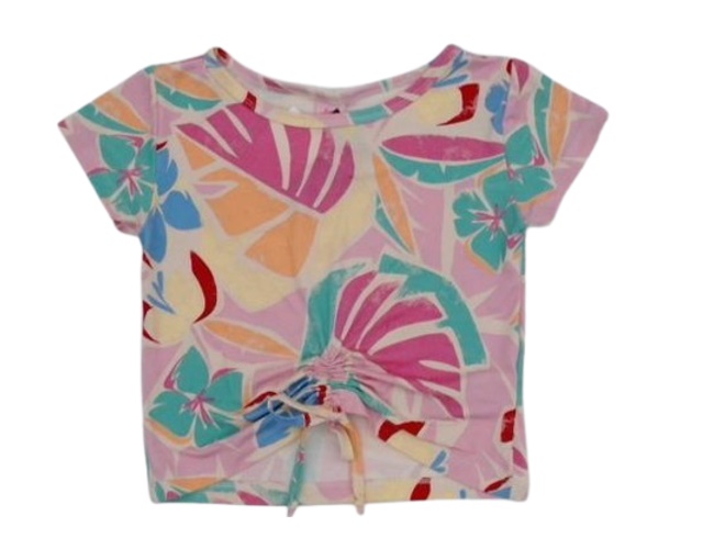Blusa Rose Infantil Feminina Manga Curta Viscolycra Estampado Cropped