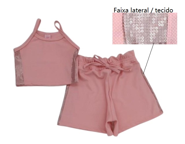 Conjunto Rose Juvenil Feminina Alça Poliéster Cropped Short