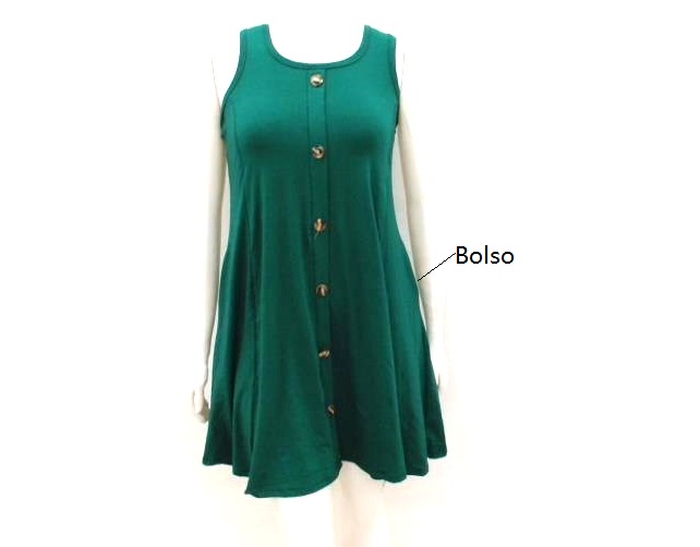 Vestido Kaprice Adulto Extra Grande Regata Viscolycra Botões 2bolsos