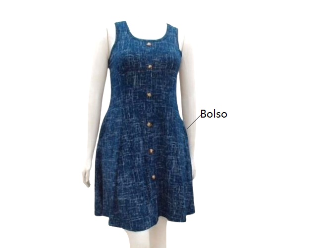 Vestido Kaprice Adulto Extra Grande Regata Viscolycra Botões 2bolsos