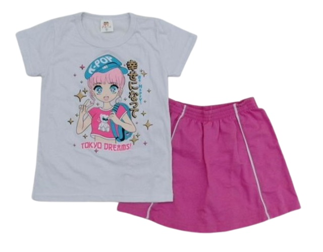 Conjunto Pituki Juvenil Feminina Manga Curta Malha Short-saia