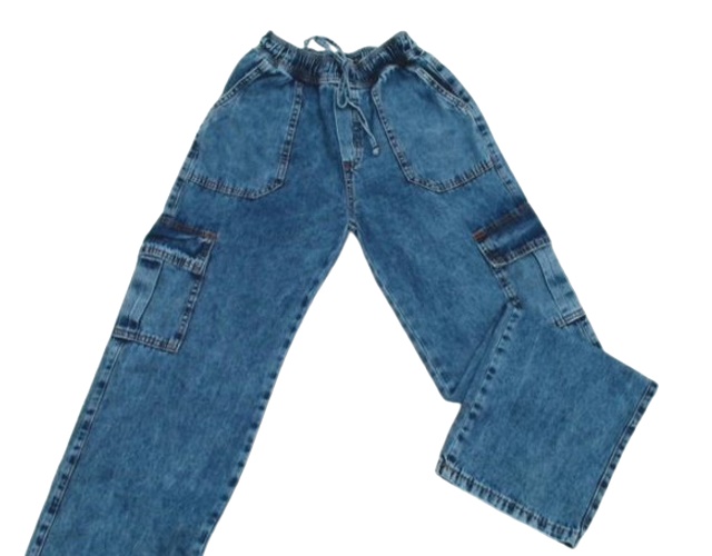 Calça Lbmodas Juvenil Feminina Jeans Wide Leg Bolso Cargo