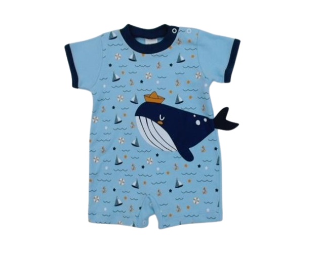 Macacão Petutinha Bebe Masculino Manga Curta Suedine Botão