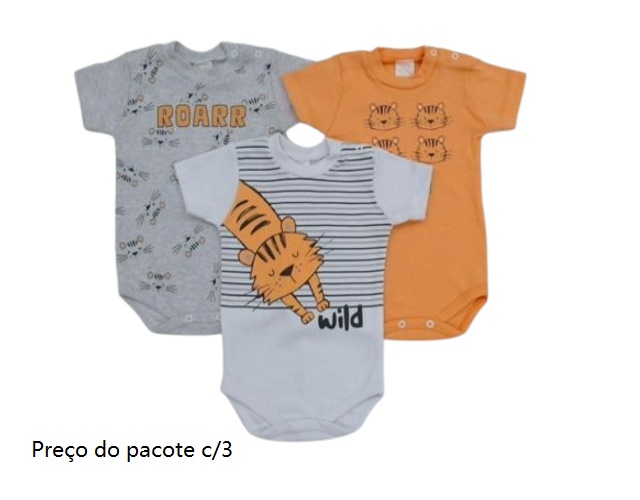 Body Petutinha Bebe Masculino Manga Curta Suedine Botão (c/3)