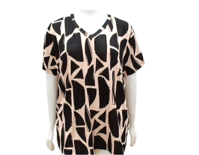 Blusa Ita Adulto Extra Grande Feminina Manga Curta Viscolycra Estampado Decote V