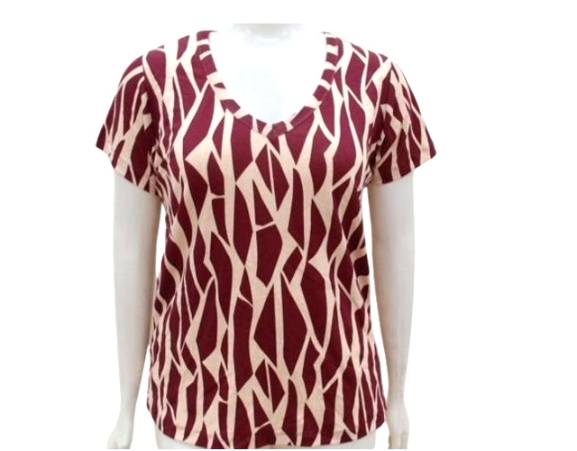 Blusa Ita Adulto Extra Grande Feminina Manga Curta Viscolycra Estampado Decote V