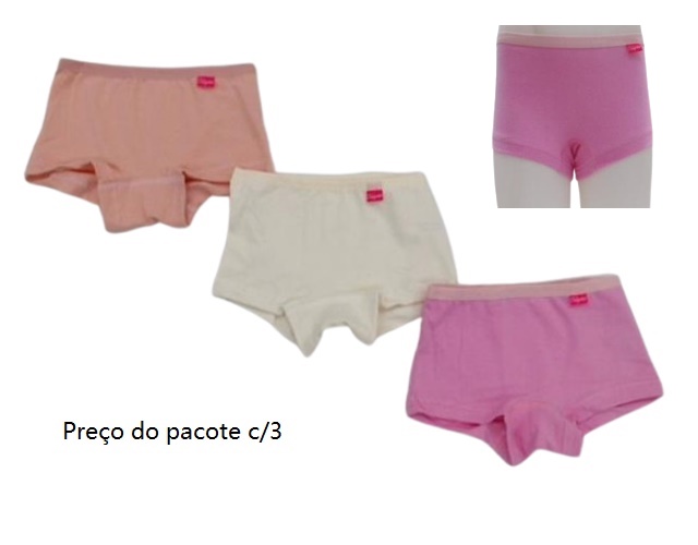 Calcinha-boxer Kellynha Infantil Cotton (c/3)