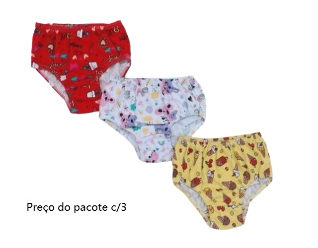 Calcinha Kellynha Infantil Cotton Estampado (c/3)