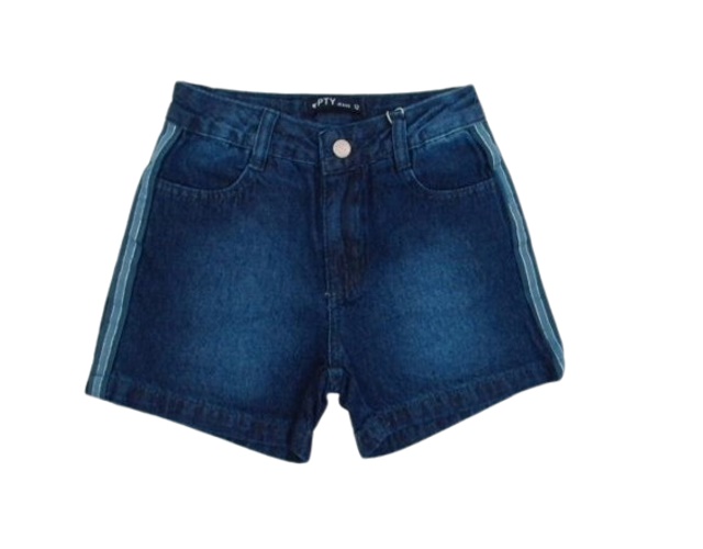 Short Pty Juvenil Feminina Jeans Faixa Lateral
