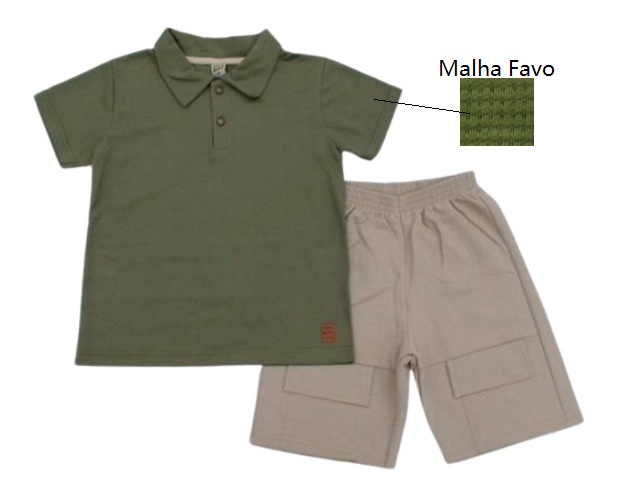 Conjunto Semprekids Infantil Masculino Manga Curta Malha Favo Gola Polo