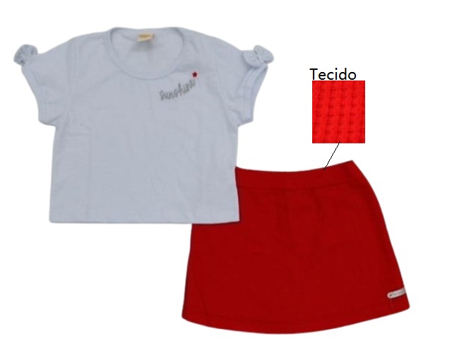 Conjunto Jaki Infantil Feminina Manga Curta Malha Cropped Short-saia