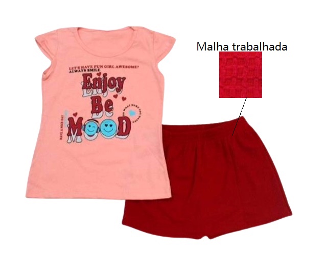 Conjunto Wilbertex Infantil Feminina Manga japonesa Malha Short-sai