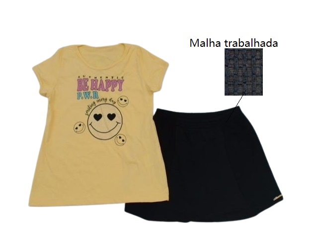 Conjunto Wilbertex Juvenil Feminina Manga Curta Malha Short-saia
