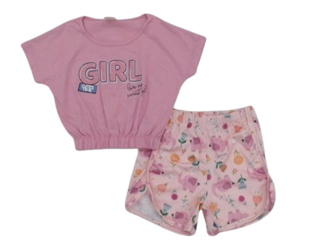 Conjunto Trin Infantil Feminina Manga japonesa Malha Cropped Short