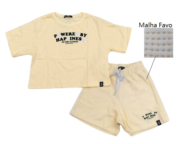 Conjunto Sweetchild Juvenil Feminina Manga Curta Malha Cropped Shor