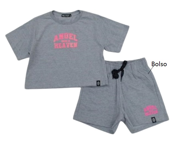 Conjunto Sweetchild Infantil Feminina Manga Curta Malha Cropped Shor